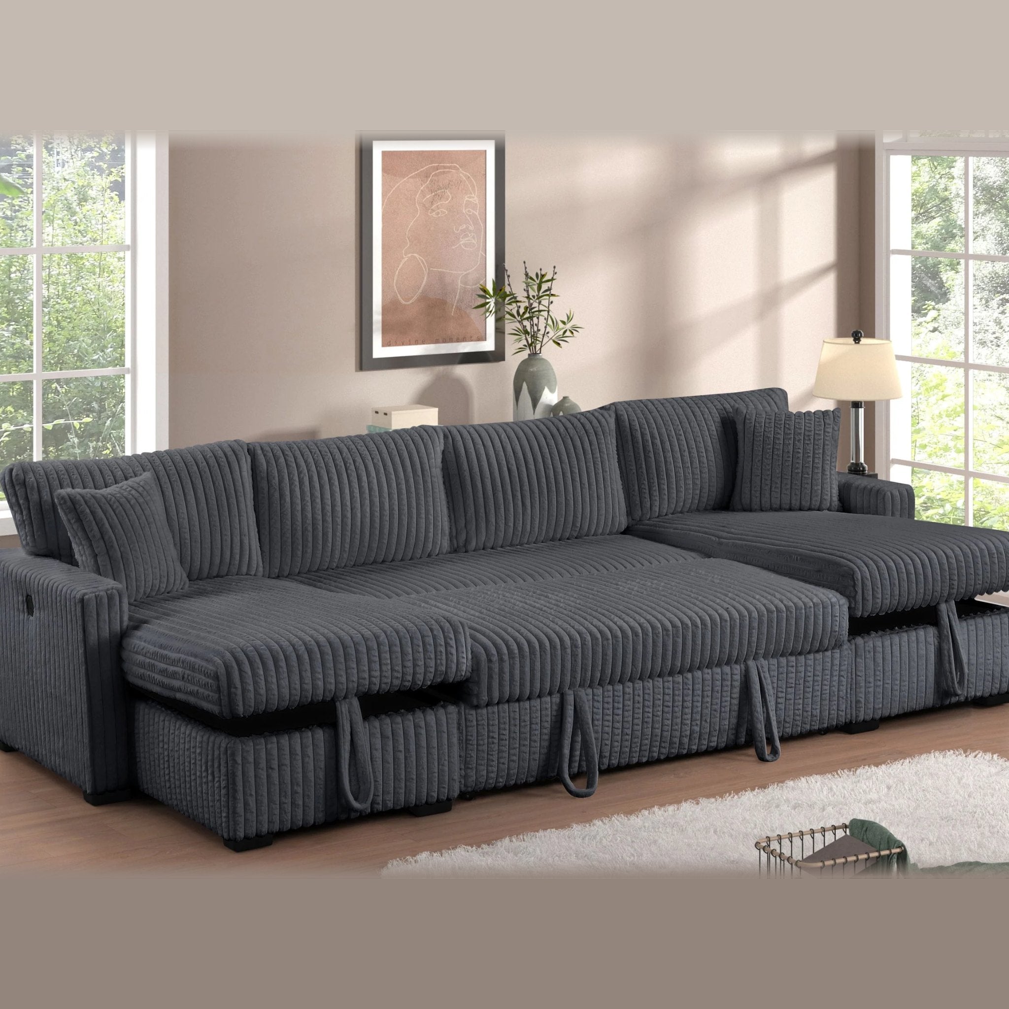 Joey double storage chaise sectional – Charcoal
